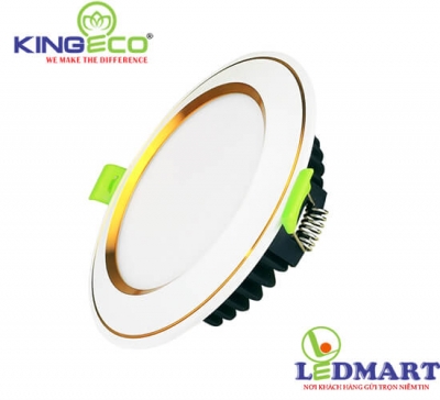 Đèn led âm trần 7W 3 màu viền vàng mặt cong KingEco EC-DLC-7-T120-DM-V
