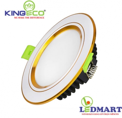 Đèn led âm trần 7W 3 màu viền vàng mặt phẳng KingEco EC-DLP-7-T120-DM-V